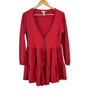 Matilda Jane Womens Tiered Babydoll Cardigan Sweater Size S Red Peplum Ruffle